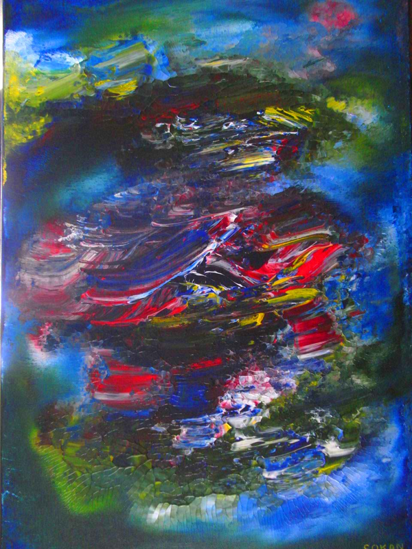 The Heart of the Ether, original abstract acrylic painting by SokanRed, portrait orientation