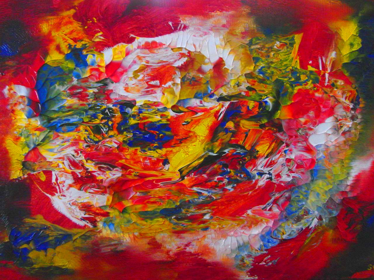 Le Cœur du Feu-Dragon, peinture abstraite originale de SokanRed, acrylique sur toile, format paysage