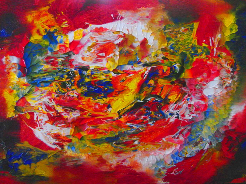 The Heart of the Fire Dragon, original abstract acrylic painting by SokanRed, landscape orientation